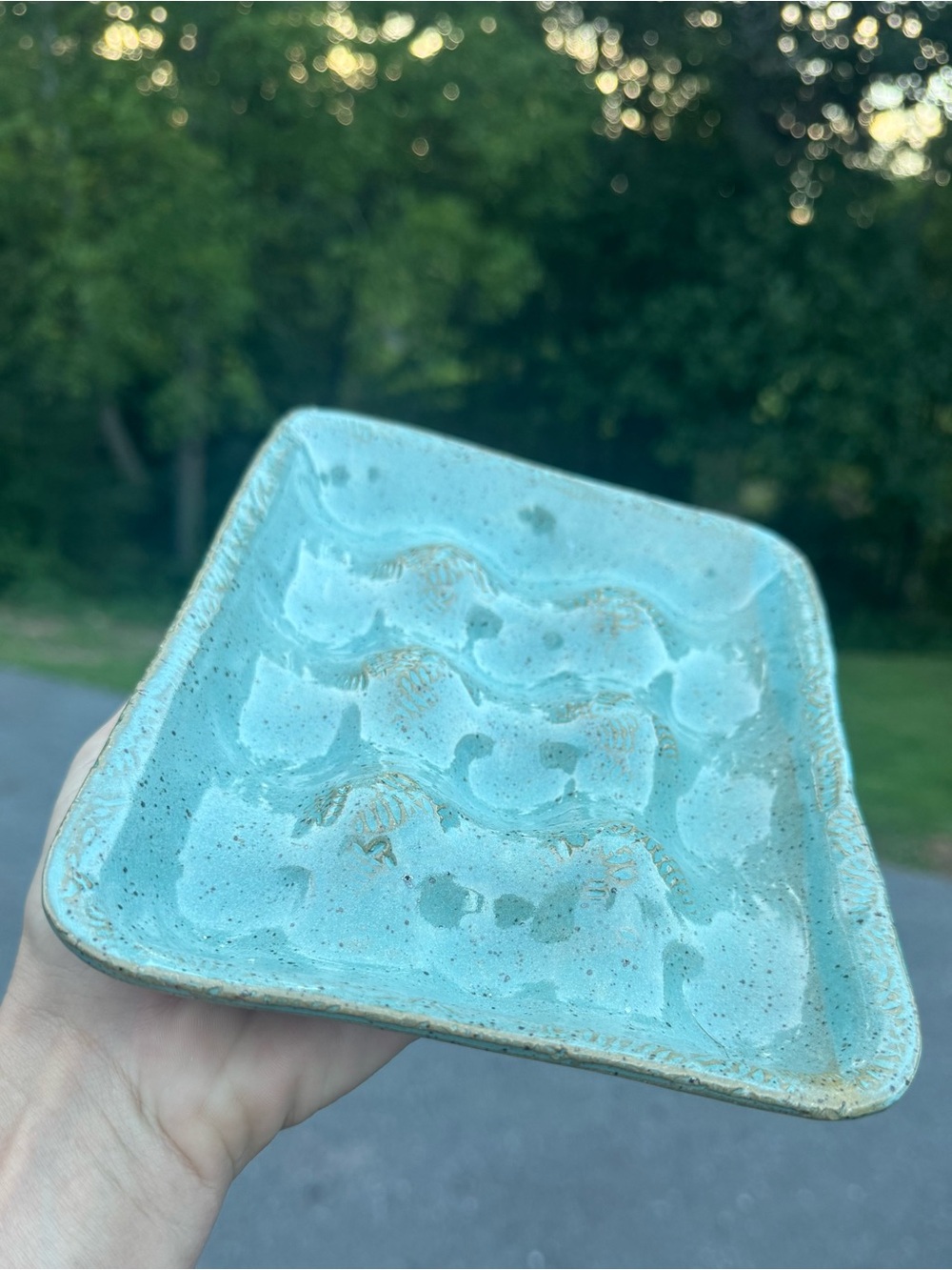 Handcrafted Turquoise Ceramic Egg tray